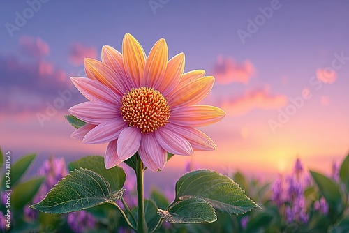 Seasonal Vibe Hello July, Sunflower Bloom with Pastel Sky, Golden Summer Flower for Hello July