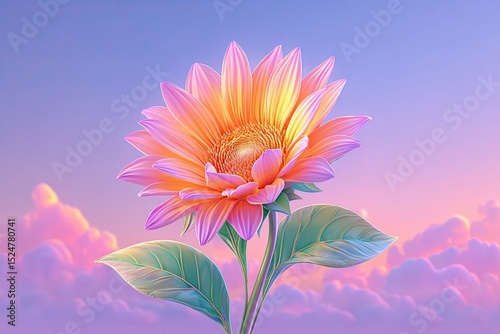 Seasonal Vibe Hello July, Sunflower Bloom with Pastel Sky, Golden Summer Flower for Hello July