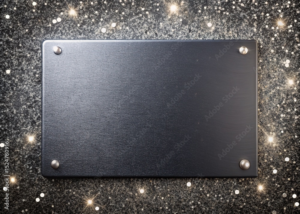 Fototapeta premium Elegant Dark Gray Metal Plaque on Sparkling Background