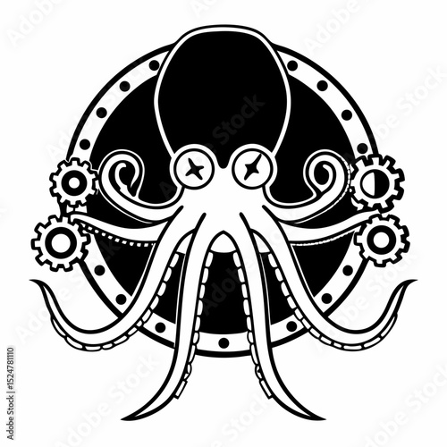 mechanical tentacle octopus logo vector illustration