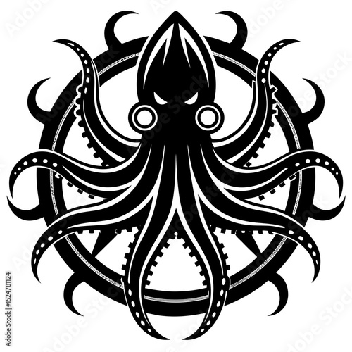 robotic octopus with detailed tentacles vector illustration