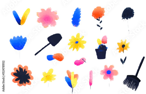 a set of line-style gardening web icons. Gardening icons for web and mobile applications. Machine learning, AI digital, algorithm, smart robot, cloud computing network