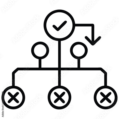 Decision Tree Diagram with Check Mark and Cross Marks in Circles Concept