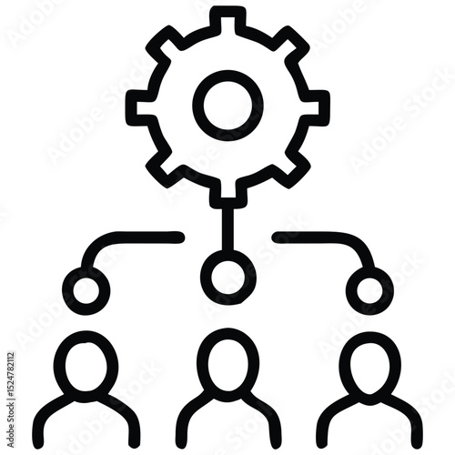Delegation Icon Gear Connecting to Team Members Represents Task Management and Operations