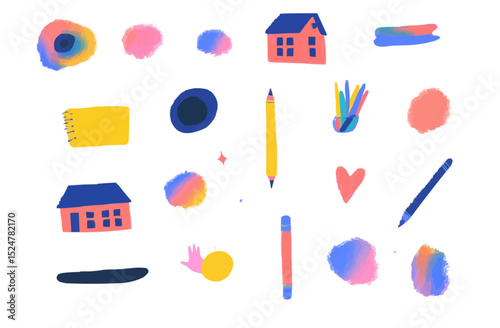 School A set of web icons on the school theme in the line style. School icons for web and mobile apps. Machine learning, AI digital, algorithm, smart robot, cloud computing network