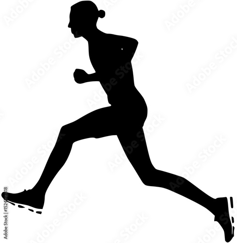 Silhouette of a Running Athlete with Bun Hairstyle