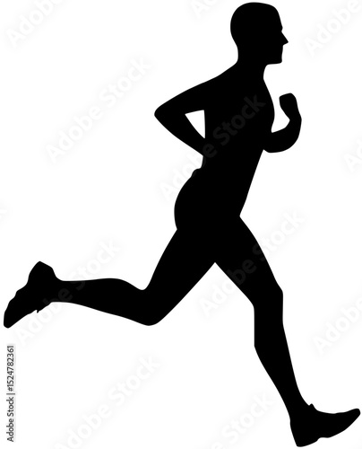 Silhouette of a Runner in Motion, Isolated on White