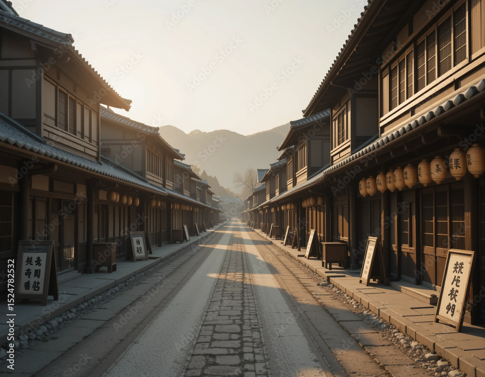 Fototapeta premium Traditional Edo Street With Wooden Merchant Houses