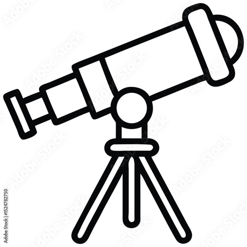 Detailed Line Art of Astronomical Telescope on Tripod Stand for Space Exploration