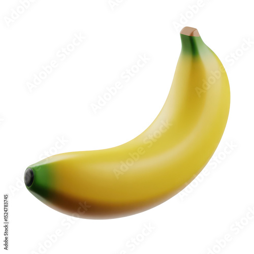 Single ripe yellow banana isolated on transparent background photo