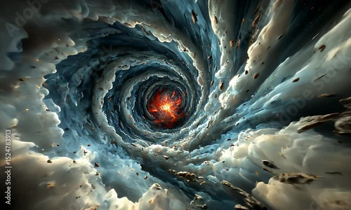 Vortex of clouds with fiery core
