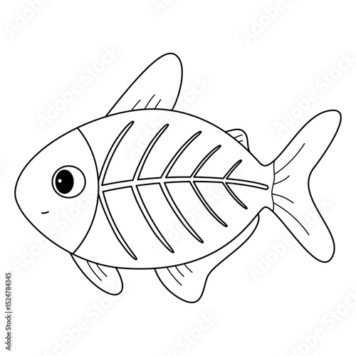 X-ray Fish doodle outline line art