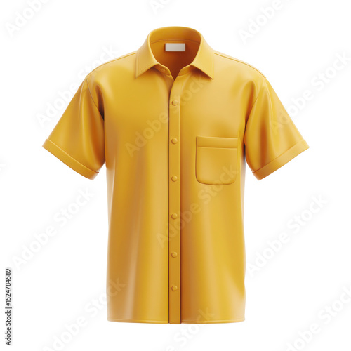 Mustard yellow short sleeve shirt isolated on transparent background