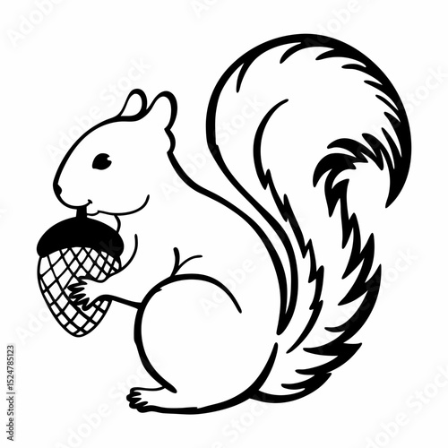 minimalist squirrel logo holding nut in clean design vector illustration
