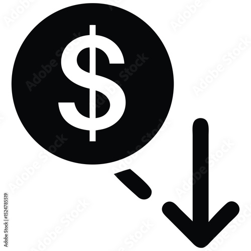 Falling Value Dollar Coin with Downward Arrow, Financial Loss Depicted in