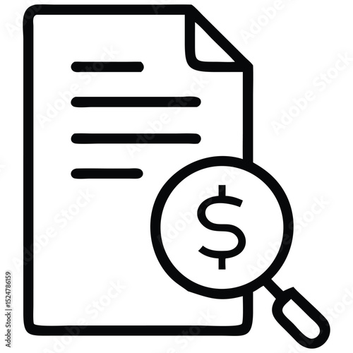 Financial Document Under Scrutiny with Dollar Sign Magnifier, Icon for Economic Analysis
