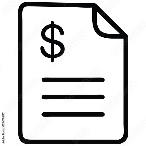 Financial Document Icon Dollar Sign, Curled Corner, and Lines for Payment Details