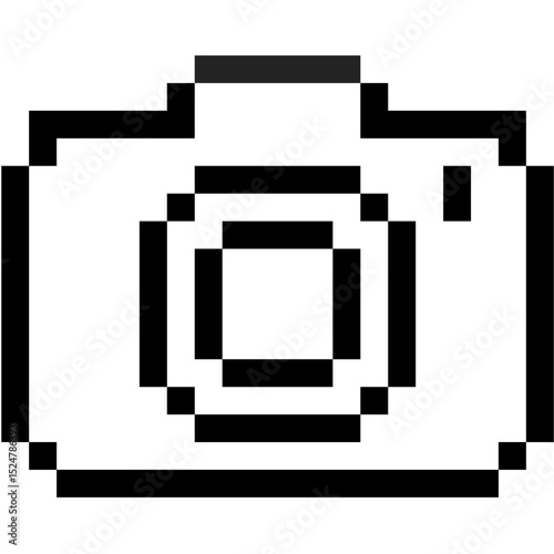 Pixel camera icon vector for photo capture, retro photography, and digital interface. Ideal for pixel apps, gallery UI, and camera motif graphics.