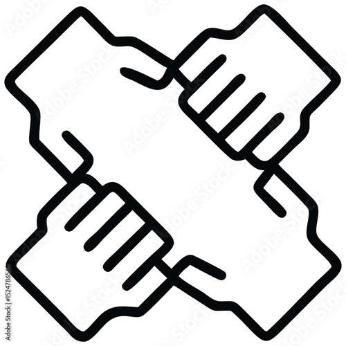 Four Hands Interlocked in a Team Circle Black Line Art Symbolizing Unity and Collaboration