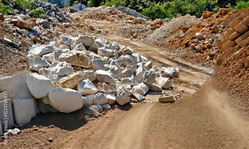 White marble rocks at quarry site