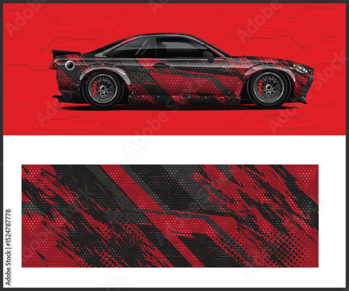 Red and Black Abstract Car Wrap Design Template