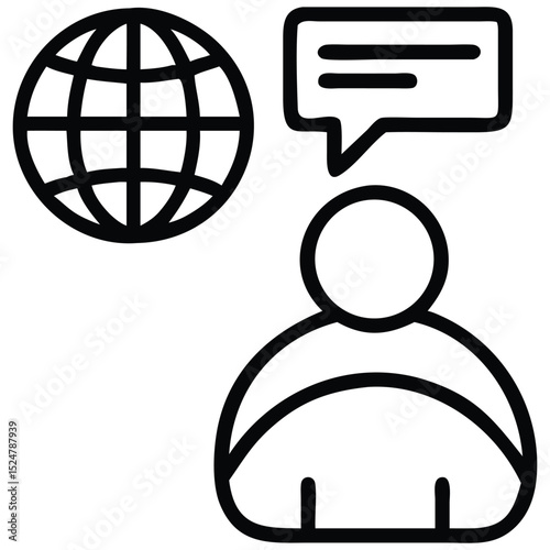 Global Communication Person with Speech Bubble and World Globe Icon Illustration