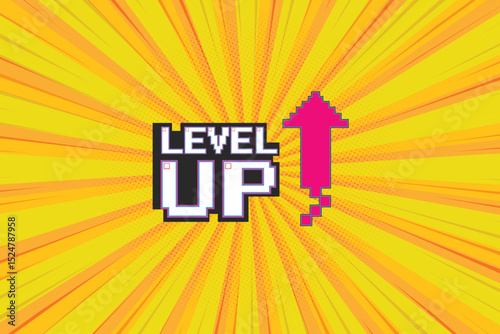 Level up. pixel art .8 bit game. retro game. for game assets in vector illustrations.