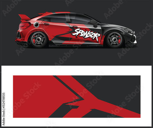 Red and Black Race Car Design with Sponsor Decal
