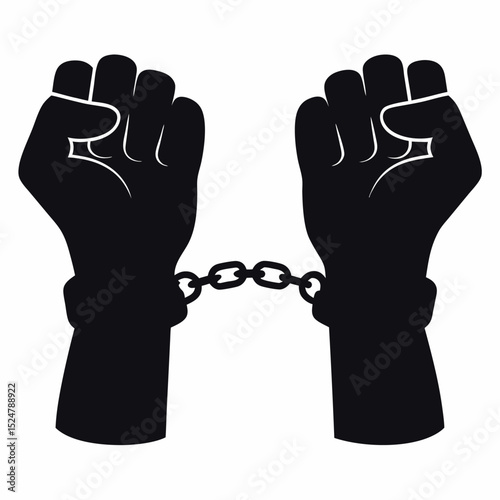 Black Fists Shackled Symbol of Confinement and Injustice, Illustration Graphic Design