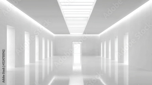 Minimalist Modern Architecture with Symmetrical Design, High Ceiling and Skylight for Interior Visualization & Commercial Concepts photo