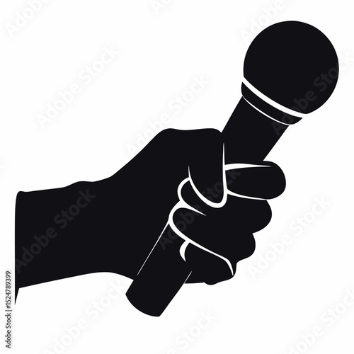 Black Silhouette of Hand Holding a Microphone Ready to Broadcast or Sing
