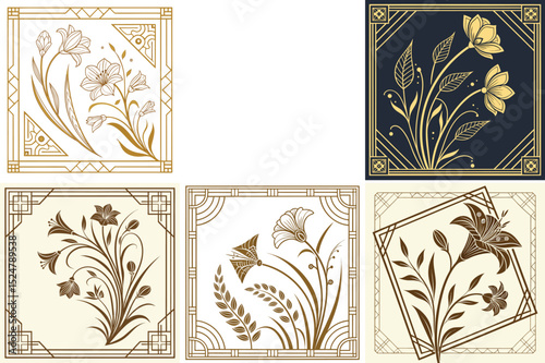 Elegant Art Deco Floral Illustrations Vintage Botanical Designs