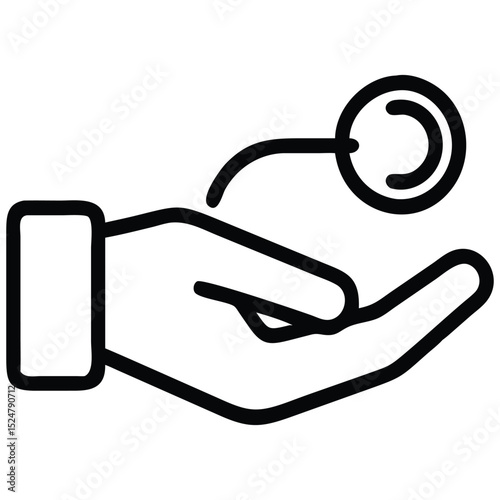 Hand Giving Coin Icon, Donation, Charity, Finance, Investment Concept Design