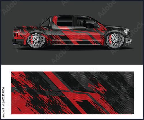 Red and Black Abstract Truck Wrap Design Template