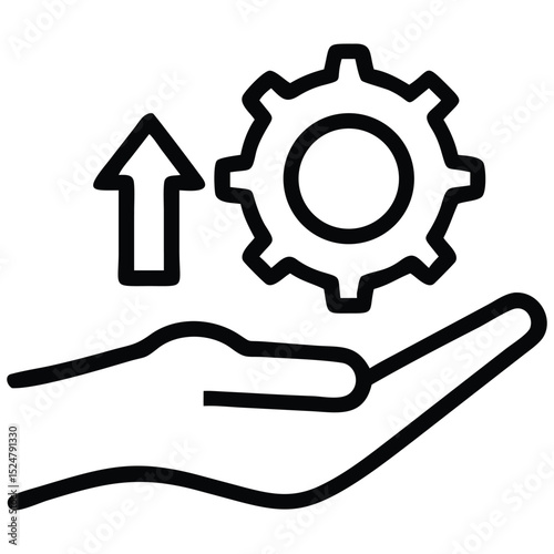 Hand Holding Gear with Arrow Upward Concept for Progress and Development Icon