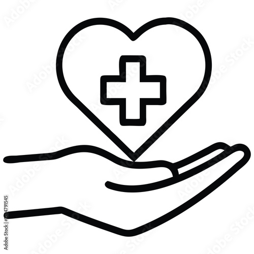 Hand Holding Heart with Medical Cross Symbol Healthcare and Support Concept