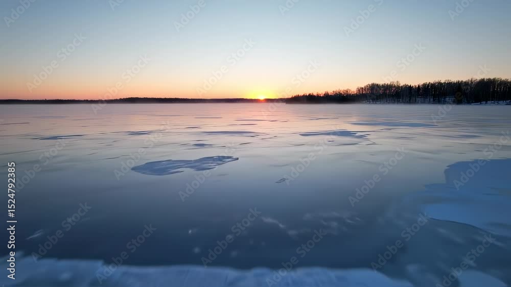 Frozen Lake Landscape at Sunset, Beautiful Winter Scenery Footage Frozen Lake Landscape at Sunset, Beautiful Winter Scenery Footage