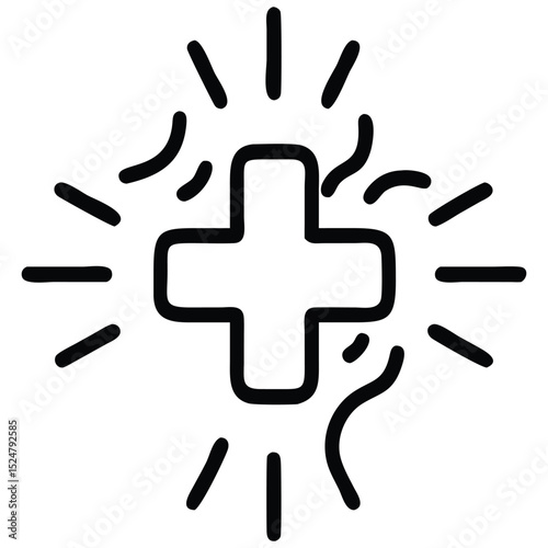 HandDrawn of a Plus Symbol with Radiating Lines, Medical