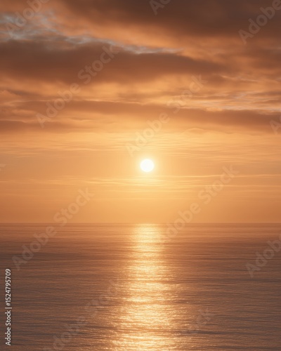 Golden Sunset Over Calm Ocean with Sun Reflection
