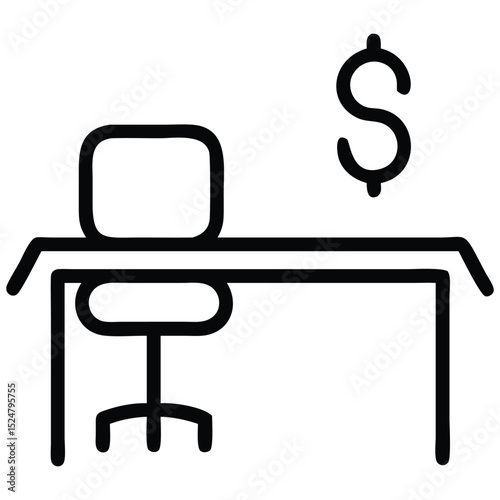 Home Office Desk Chair and Dollar Sign Outline Icon for Freelancing Jobs
