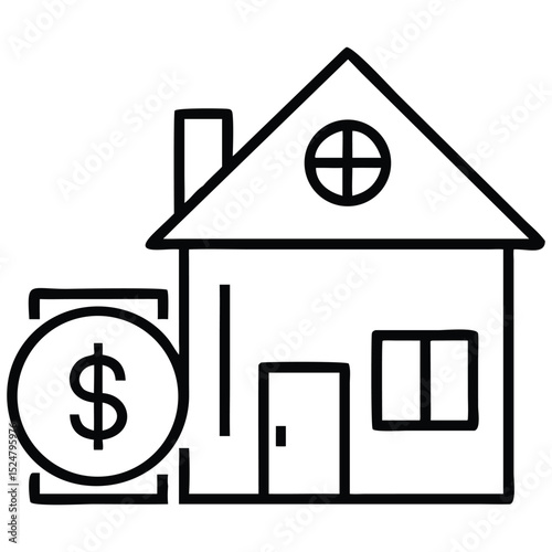 House and Dollar Icon Real Estate Investment and Finance Symbol