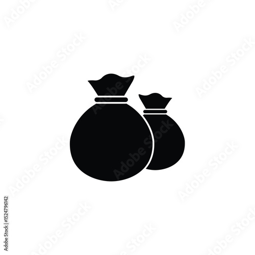 Simple black icon of two money bags. Represents financial concepts.