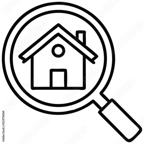 House Hunting Icon Simple Home Search, Real Estate Finder Concept Illustration