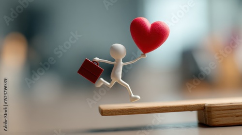 Balancing a briefcase and heart, a stick figure shows the need to manage work responsibilities alongside emotional and personal life.
