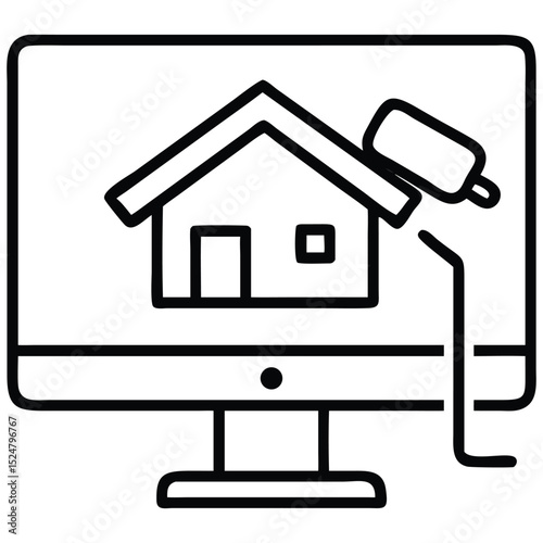 House Surveillance System on Computer Screen Security Camera Protecting Home Icon