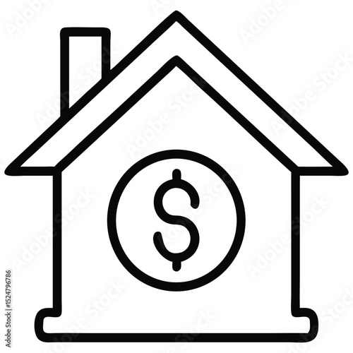 House with Dollar Symbol Inside, Real Estate Investment, Financial Growth Concept Icon