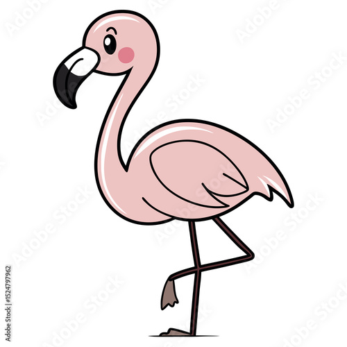 Beautiful Pink Flamingo Bird With Long Legs Standing Up