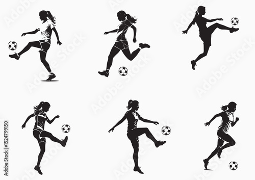 Wallpaper Mural Female Soccer Player Silhouette Set in Action Poses Torontodigital.ca