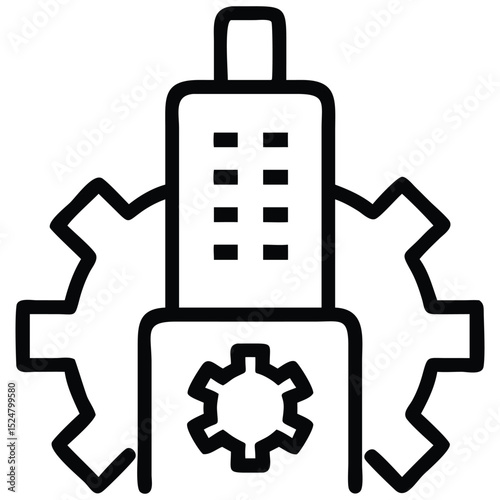 Industry Building with Cogs, Symbolizing Engineering and Manufacturing Processes