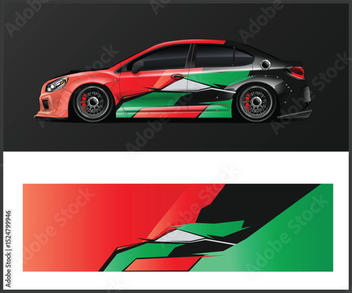 Custom Race Car Wrap Design Red Green Black